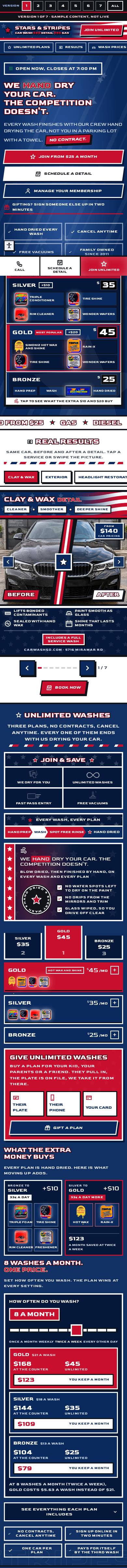 The Stars and Stripes Carwash concept on a phone
